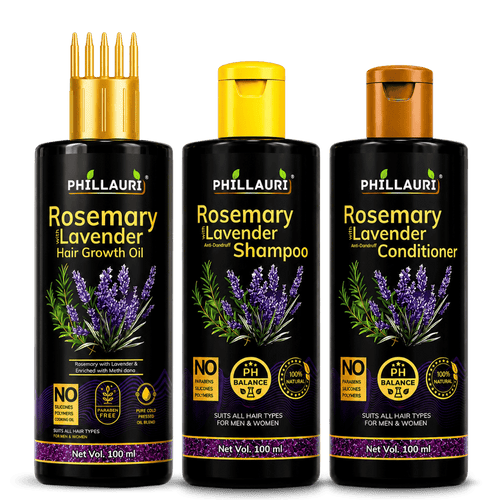 Phillauri Rosemary with Lavender 3-Step Hair Care System – Hair Oil, Shampoo & Conditioner