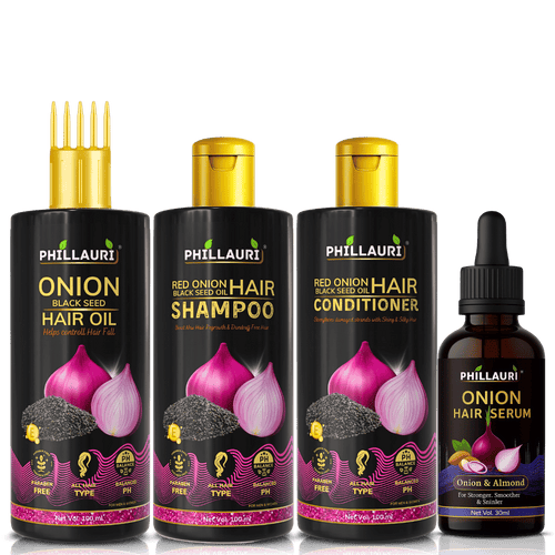Phillauri Red Onion 4-Step Complete Hair Care System – Hair Oil, Shampoo, Conditioner & Serum