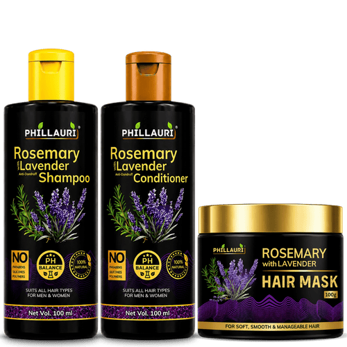Phillauri Rosemary with Lavender Complete Hair Care Collection – Shampoo, Conditioner & Hair Mask Combo