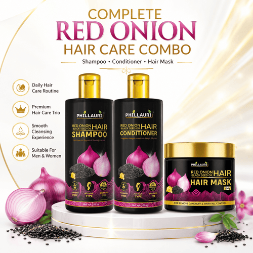 Phillauri Red Onion Black Seed Oil Shampoo, Conditioner & Hair Mask Combo