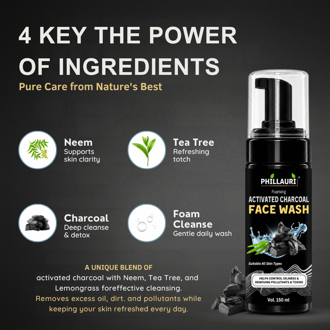 Phillauri Activated Charcoal Foaming Face Wash –  Tea Tree & Lemongrass