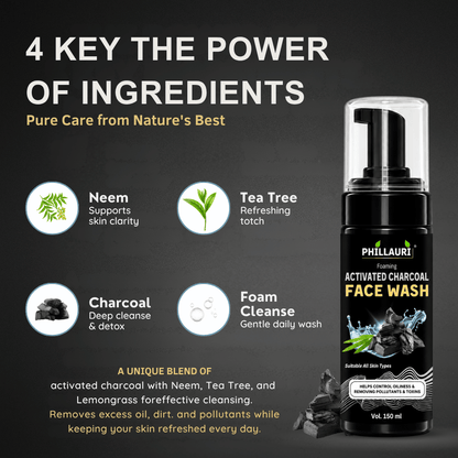 Phillauri Activated Charcoal Foaming Face Wash –  Tea Tree & Lemongrass