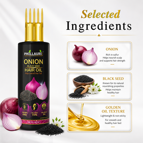 Phillauri Onion Black Seed Hair Oil – With Comb Applicator (60ml)