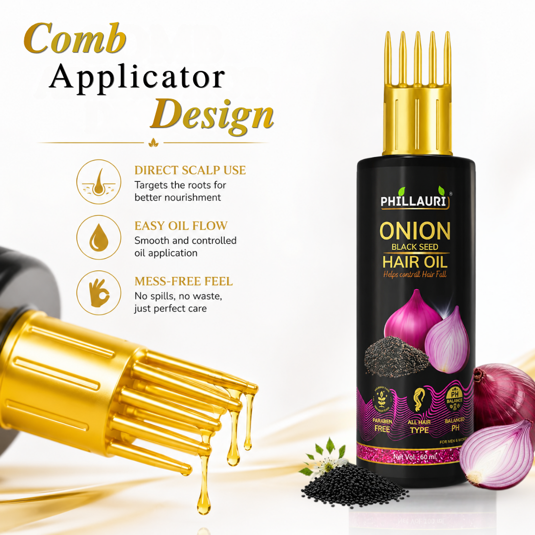 Phillauri Onion Black Seed Hair Oil – With Comb Applicator (60ml)