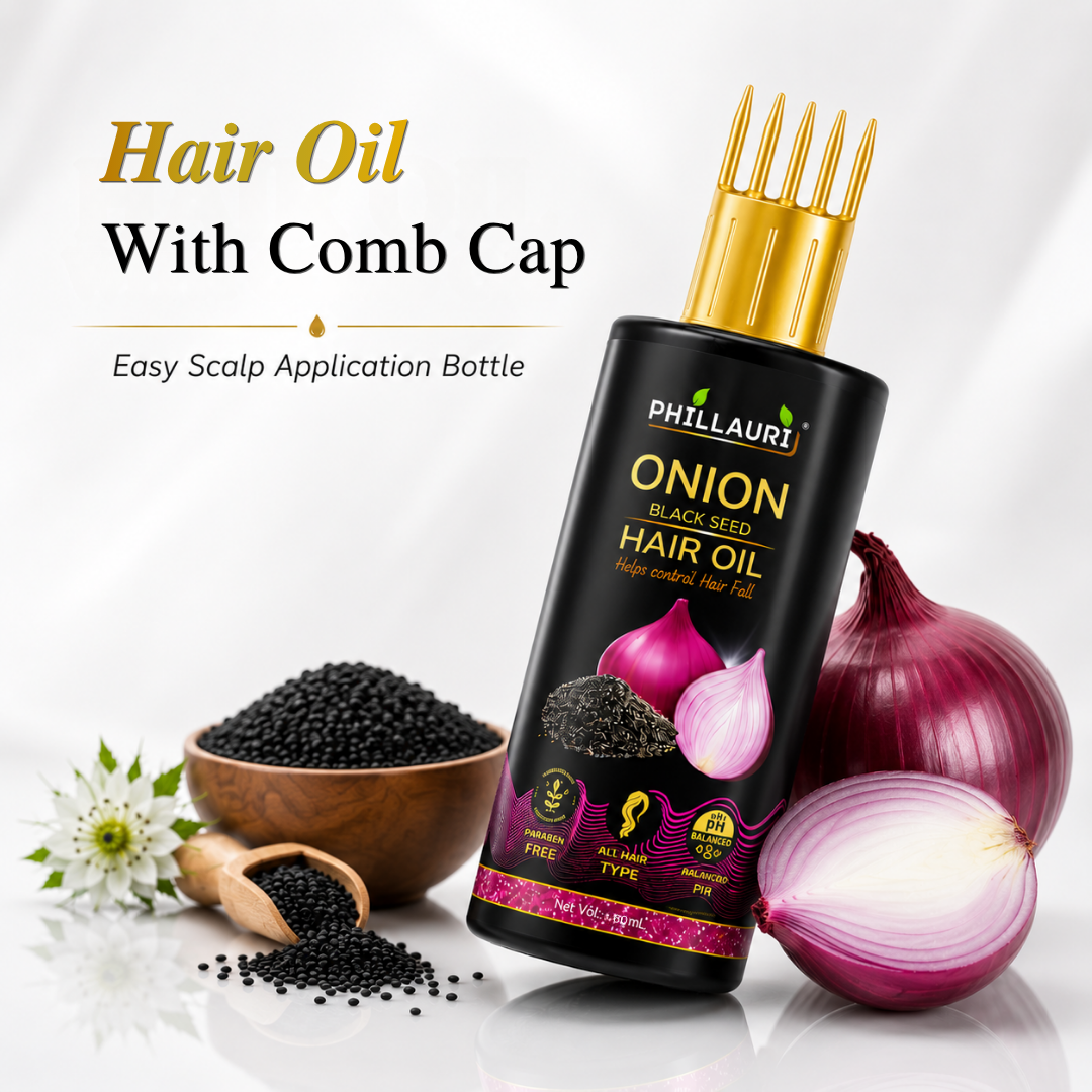 Phillauri Onion Black Seed Hair Oil – With Comb Applicator (60ml)