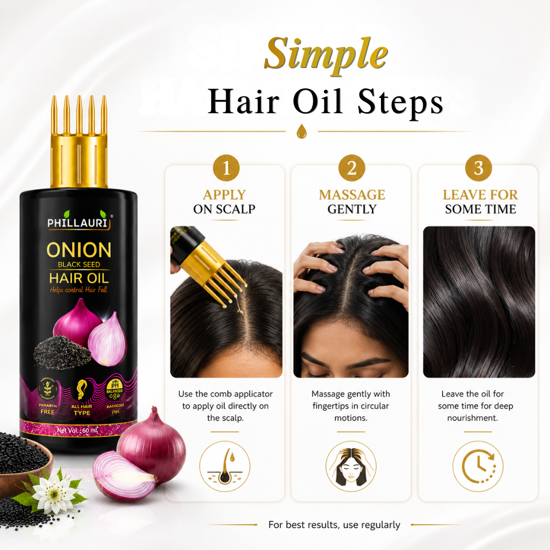 Phillauri Onion Black Seed Hair Oil – With Comb Applicator (60ml)