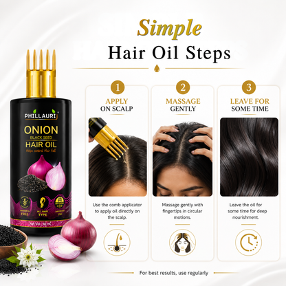 Phillauri Onion Black Seed Hair Oil – With Comb Applicator (60ml)