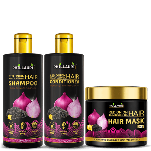 Phillauri Red Onion Black Seed Oil Shampoo, Conditioner & Hair Mask Combo
