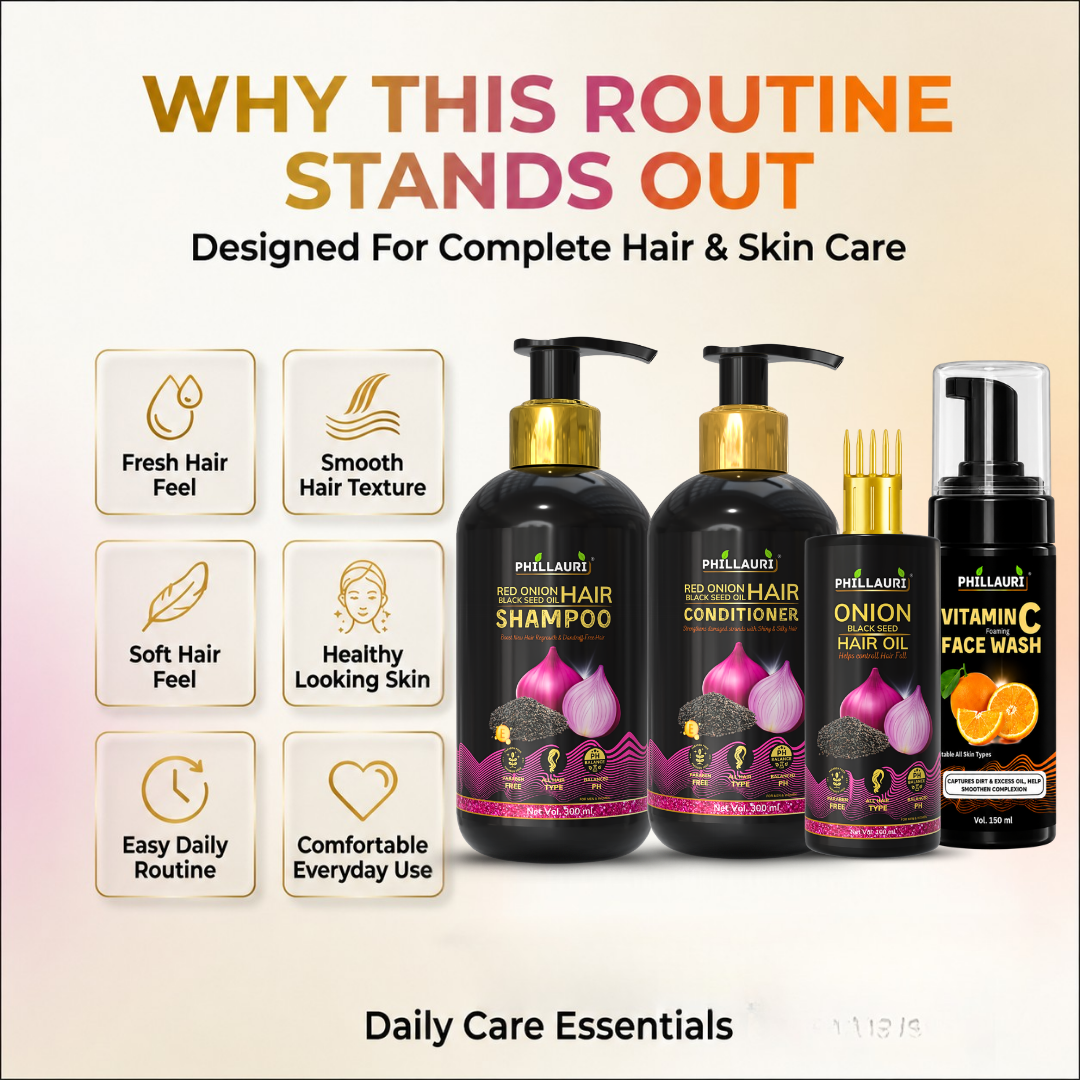 Phillauri Complete Hair & Skin Care Combo – Shampoo, Conditioner, Hair Oil & Vitamin C Face Wash