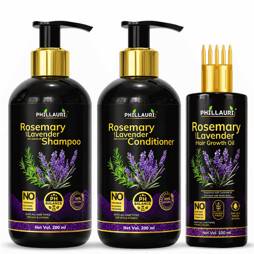Phillauri Rosemary with Lavender Complete 3-Step Hair Care Trio – Shampoo (200ml), Conditioner (200ml) & Hair Growth Oil (100ml)