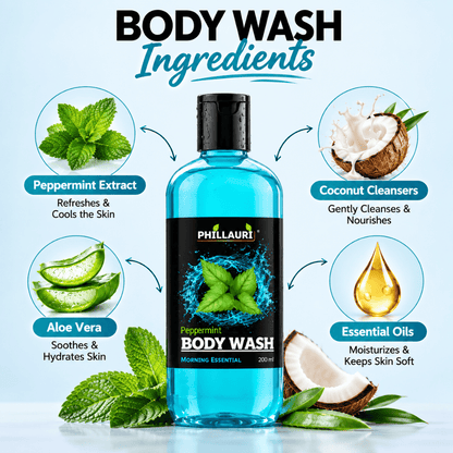 Phillauri Peppermint Body Wash –  Coconut Cleansers & Essential Oils